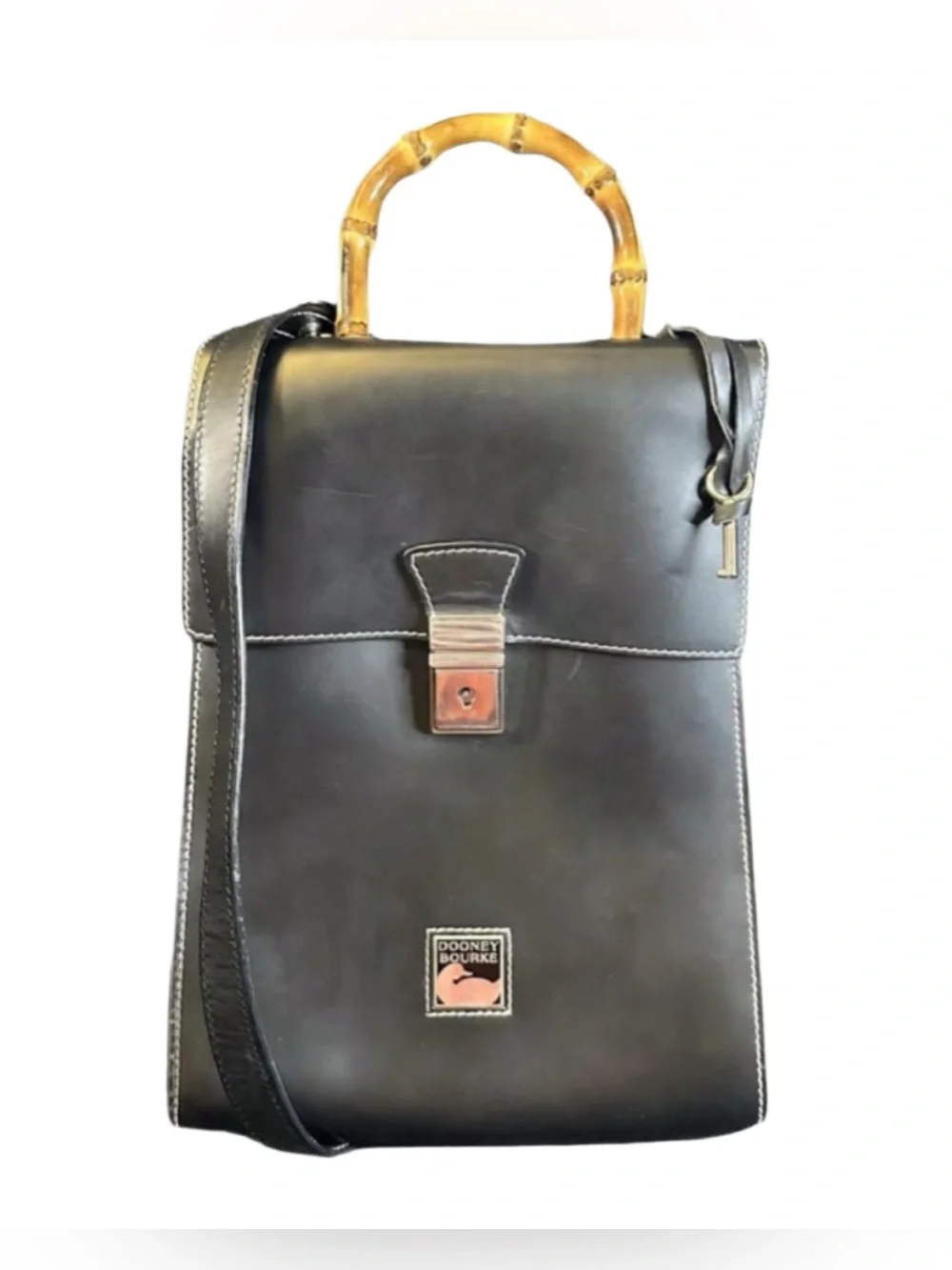 Dooney & Bourke Black Convertible Leather Backpack satchel with Bamboo Handle